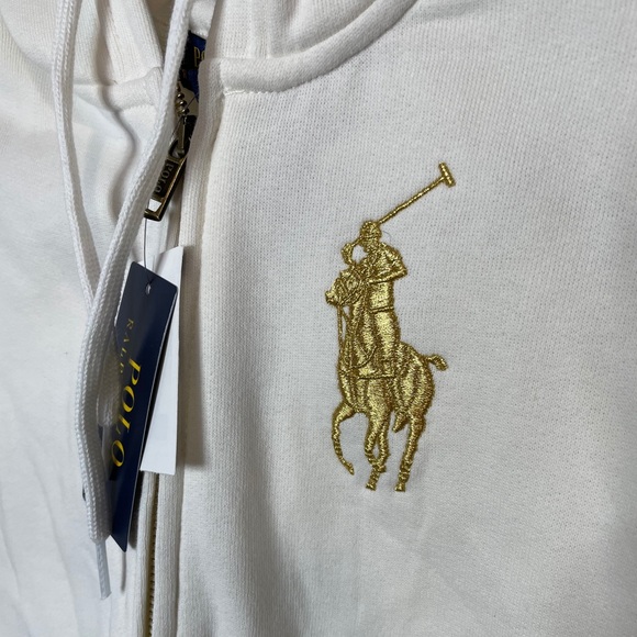 WOMEN’S Polo Cream Sweater with Gold Pony - Picture 2 of 3